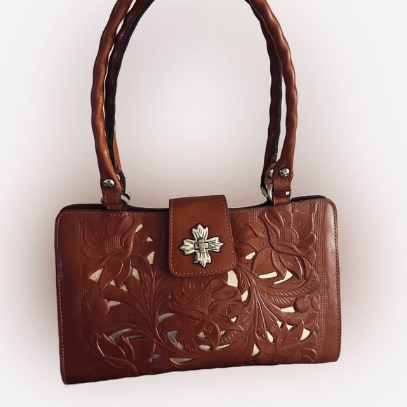 Patricia Nash Rosina Cut Out Tooled Leather Handbag EUC - Picture 9 of 11